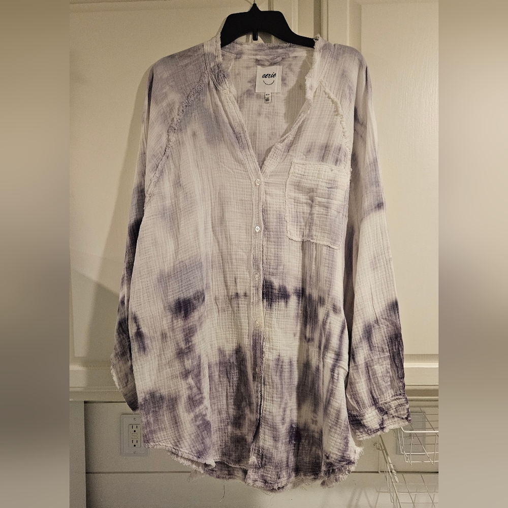 Aerie Gauze Button Down Tie-Dye Cover Up BUTTER SOFT
